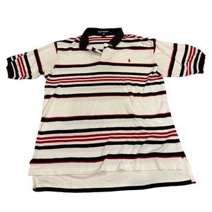 Vintage Polo Ralph Lauren Polo Shirt Red Blue Striped Short Sleeve Pony Men's L